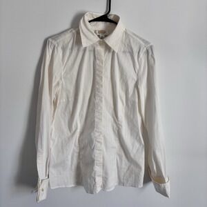 Talbots Women's Size 12‎ Ribbed Ivory Button Up Blouse Shirt Capsule Minimalist